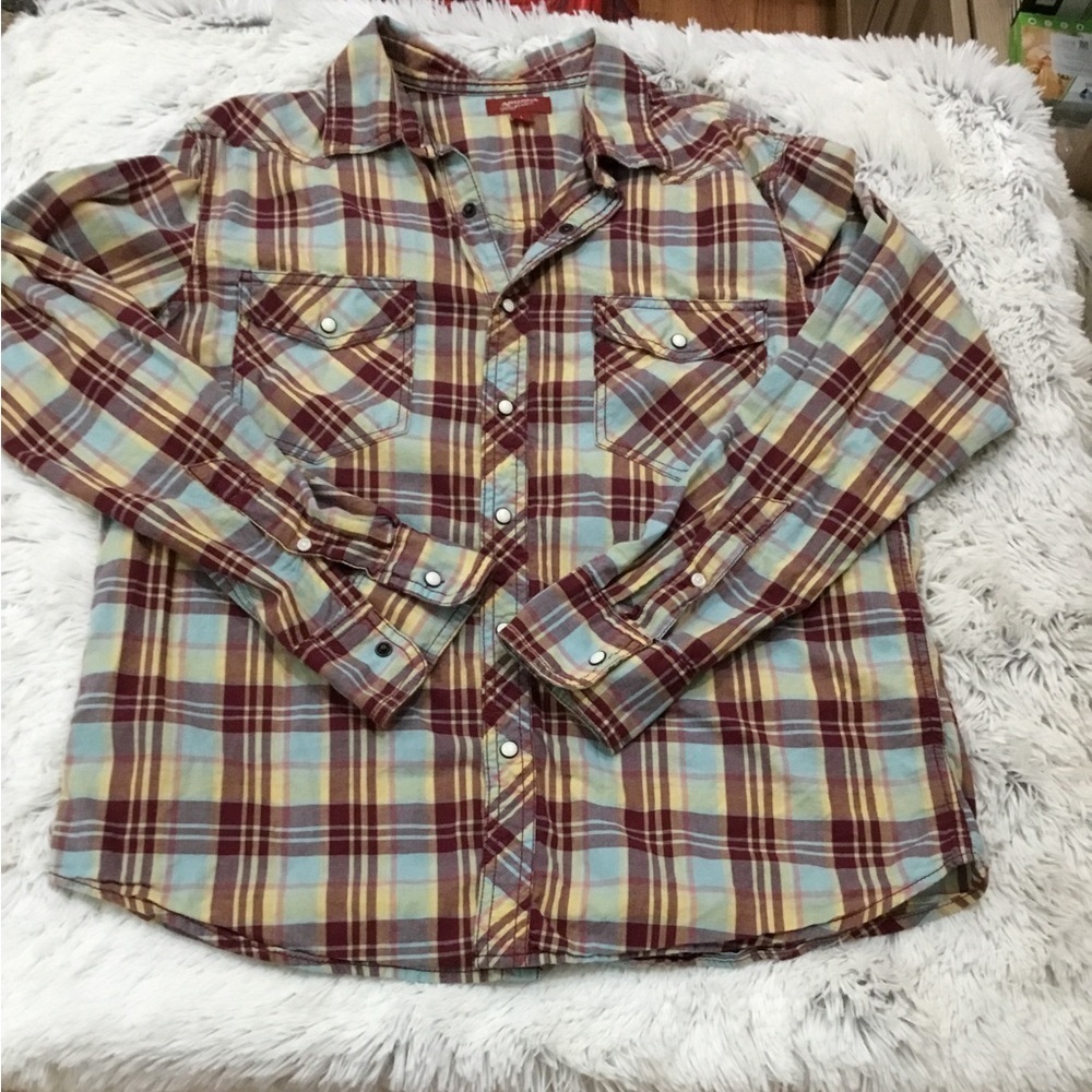 Arizona Jeans Company snap front Men’s Large long sleeve plaid lightweig…